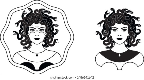 Set of Medusa Gorgon. Vector illustration