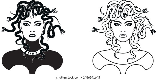 Set of Medusa Gorgon. Vector illustration