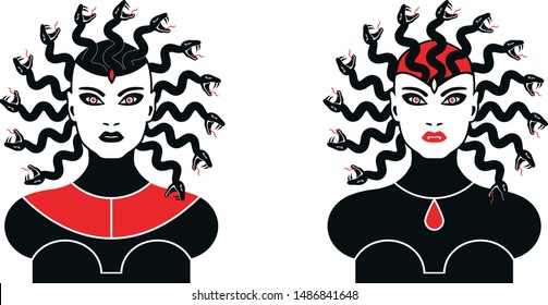 Set of Medusa Gorgon. Vector illustration
