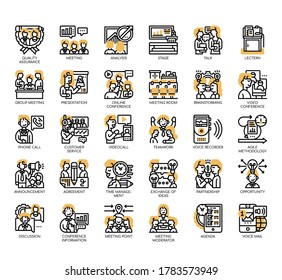 Set of meeting and conference thin line and pixel perfect icons for any web and app project. 