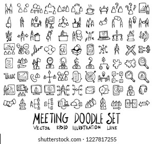 Set of Meeting icon Drawing illustration Hand drawn doodle Sketch line vector