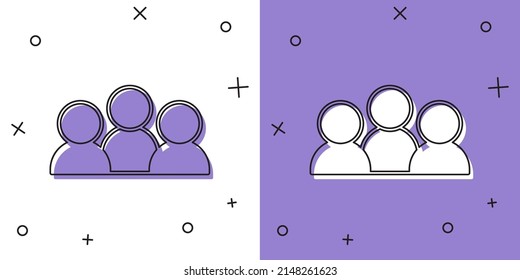 Set Meeting icon isolated on white and purple background. Business team meeting, discussion concept, analysis, content strategy. Presentation conference.  Vector