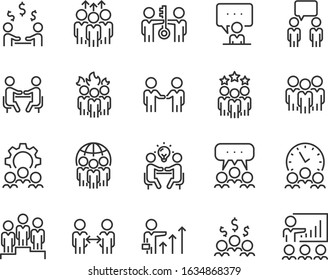 set of meeting icons, people, team, teamwork, business