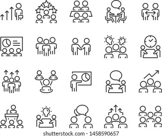 set of meeting icons, such as discussion, collaborate, team, seminar, people