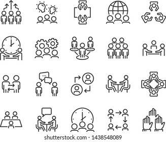 set of meeting icons, such as  group, team, people, conference, leader, discussion - Shutterstock ID 1438548089