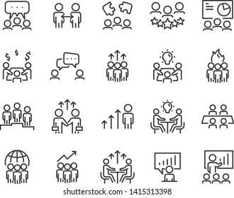 set of meeting icons, such as seminar, classroom, team, conference, work, classroom