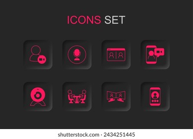 Set Meeting, Microphone, Video chat conference,  and Web camera icon. Vector