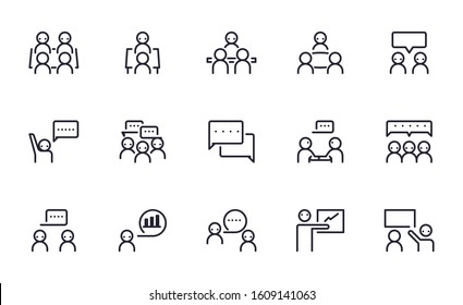 Set Of Meeting, Seminar, Conference Vector Icon Illustration