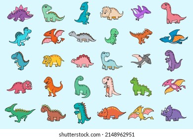 Set Mega Bundle Collection of Cute Dino Fossil Dinosaurs Baby kids Animal Cartoon Doodle Funny Clipart for kids and children