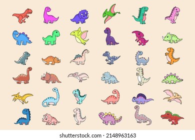 Set Mega Bundle Cute Collection Dino Fossil Dinosaurs Baby kids Animal Cartoon Doodle Funny Clipart for kids and children