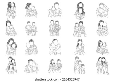 Establecer Mega Bundle Happy Kids Brother and Sister Line Art