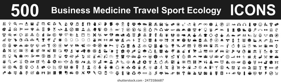 Set mega collection 500 icons: business, medical, travel, sport, ecology, shopping signs collection