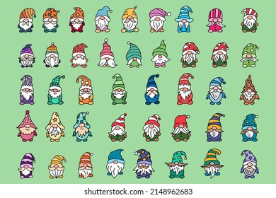 Set Mega Collection Bundle Cute Gnome Elf Hand Draw Cartoon Doodle Clipart Collection