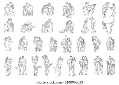 Set Mega Collection Bundle Happy Together Love Couple Women Girls and Boy Friends Line Art Hand Drawn Style illustration