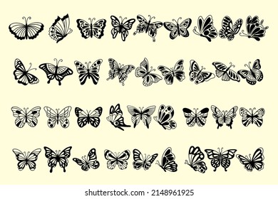 Set Mega Collection Bundle pretty Butterfly butterflies Animal Hand Drawn Silhouette Doodle Clipart illustration