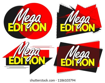 Set Mega Edition banners design template, promotion tags, app icons, vector illustration