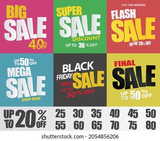 Juego de etiquetas de descuento "mega, flash, super, grand, final y black friday". 3.ª burbuja de habla