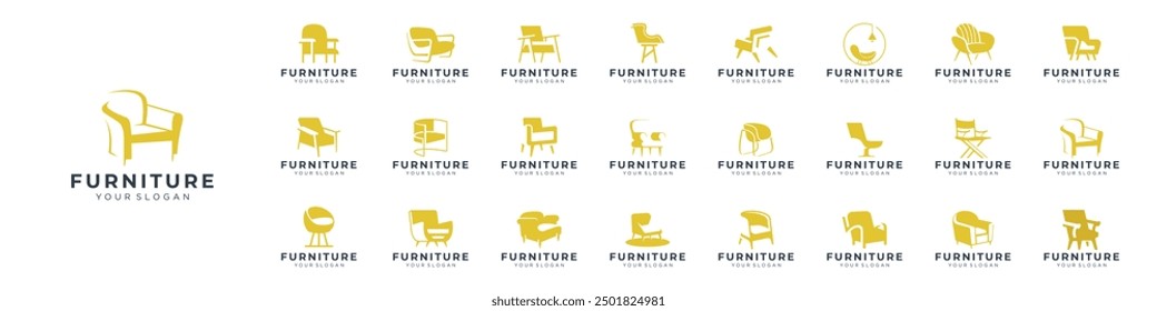 set of mega furniture chair logos, silhouette interior sofa inspiration abstract logos. perfect logos for business or branding.