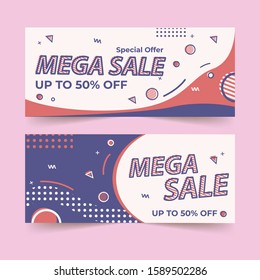 Set of Mega sale banner template design, Big sale special offer. end of season special offer banner. vector illustration. Sale banner in memphis style