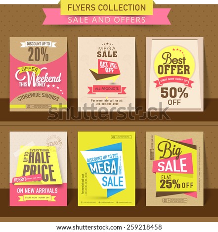 Set of Mega Sale flyer, poster or banner design with best discount offers.