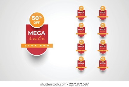 Set mega sale tag label discount special offer 10% to 50% off