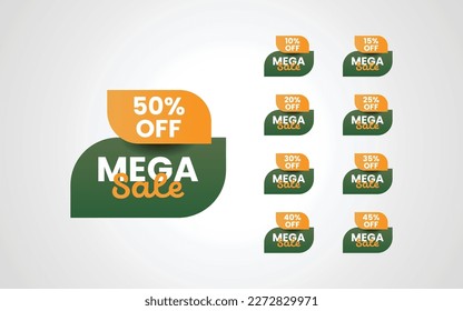 Set mega sale tag label discount special offer 10% to 50% off