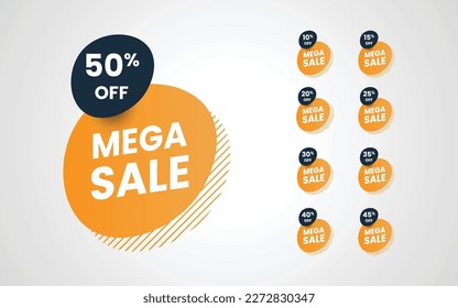 Set mega sale tag label discount special offer 10% to 50% off