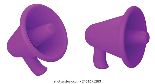 Set Megaphone 3d in 3d style. Cartoon illustration with megaphone 3d. 3d realistic render vector.