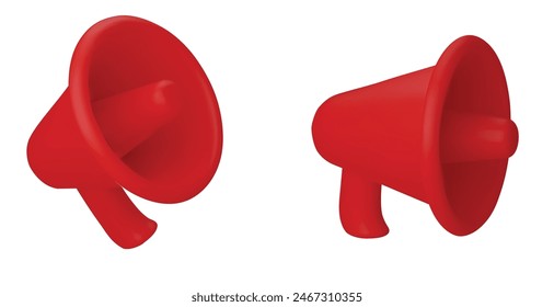 Set Megaphone 3d in 3d style. Cartoon illustration with megaphone 3d. 3d realistic render vector.