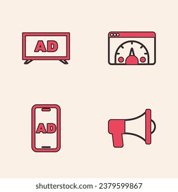 Set Megaphone, Advertising, Website statistic and  icon. Vector