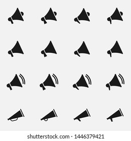 Set of megaphone black and white vector icons.