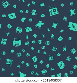 Set Megaphone, Board with graph, Printer and Note paper push button on seamless pattern. Vector