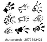 A set of Megaphone hand mike line art abstract vector illustration