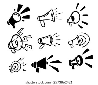 A set of Megaphone hand mike line art abstract vector illustration