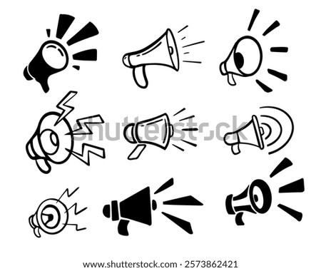 A set of Megaphone hand mike line art abstract vector illustration