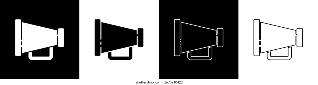 Set Megaphone icon isolated on black and white background. Speaker sign.  Vector Illustration