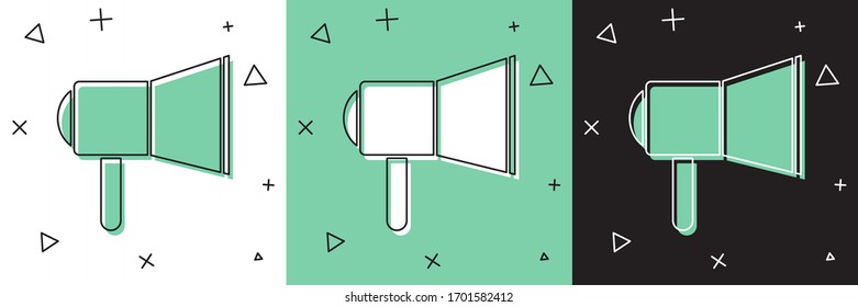 Set Megaphone icon isolated on white and green, black background. Speaker sign.  Vector Illustration