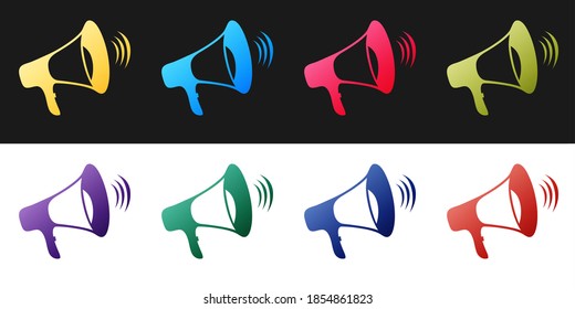 Establezca el icono Megaphone aislado en el fondo blanco y negro. Vector.