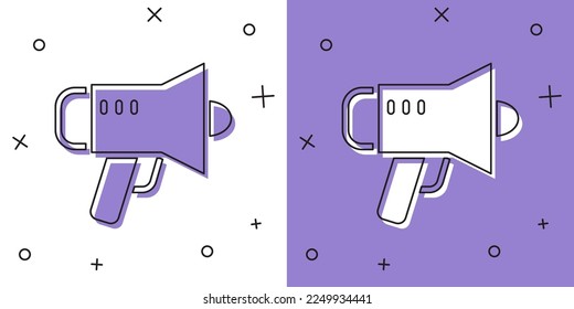 Set Megaphone icon isolated on white and purple background. Speaker sign.  Vector