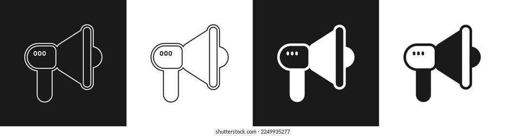 Set Megaphone icon isolated on black and white background. Speaker sign.  Vector