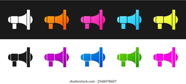 Set Megaphone icon isolated on black and white background. Speaker sign.  Vector