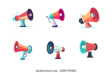 Set of megaphone icons in flat style color isolated on white background