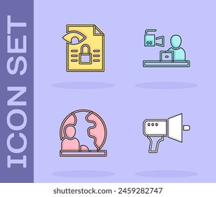 Set Megaphone, Journalistic investigation, World news and Breaking icon. Vector