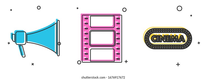 Set Megaphone , Play Video  and Cinema poster design template  icon. Vector