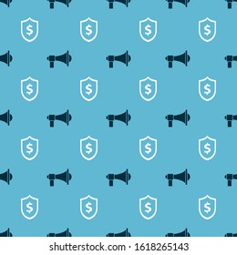 Set Megaphone and Shield with dollar symbol on seamless pattern. Vector