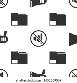 Set Megaphone, Speaker mute and Document folder on seamless pattern. Vector