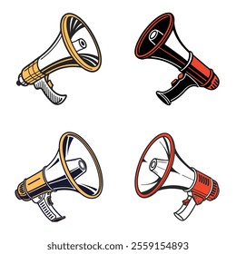 Set of Megaphone Vector Icons in Different Styles and Colors for Marketing and Announcements