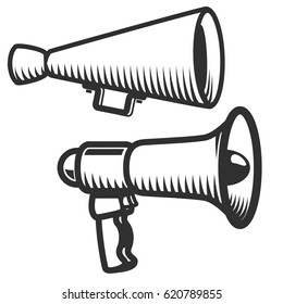 Set of megaphones icons isolated on white background. Design element for logo, label, emblem, sign. Vector illustration.
