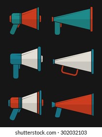 A set of megaphones on a black background