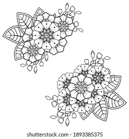 Set of Mehndi flower for henna, mehndi, tattoo, decoration. decorative ornament in ethnic oriental style. doodle ornament. outline hand draw illustration. coloring book page.